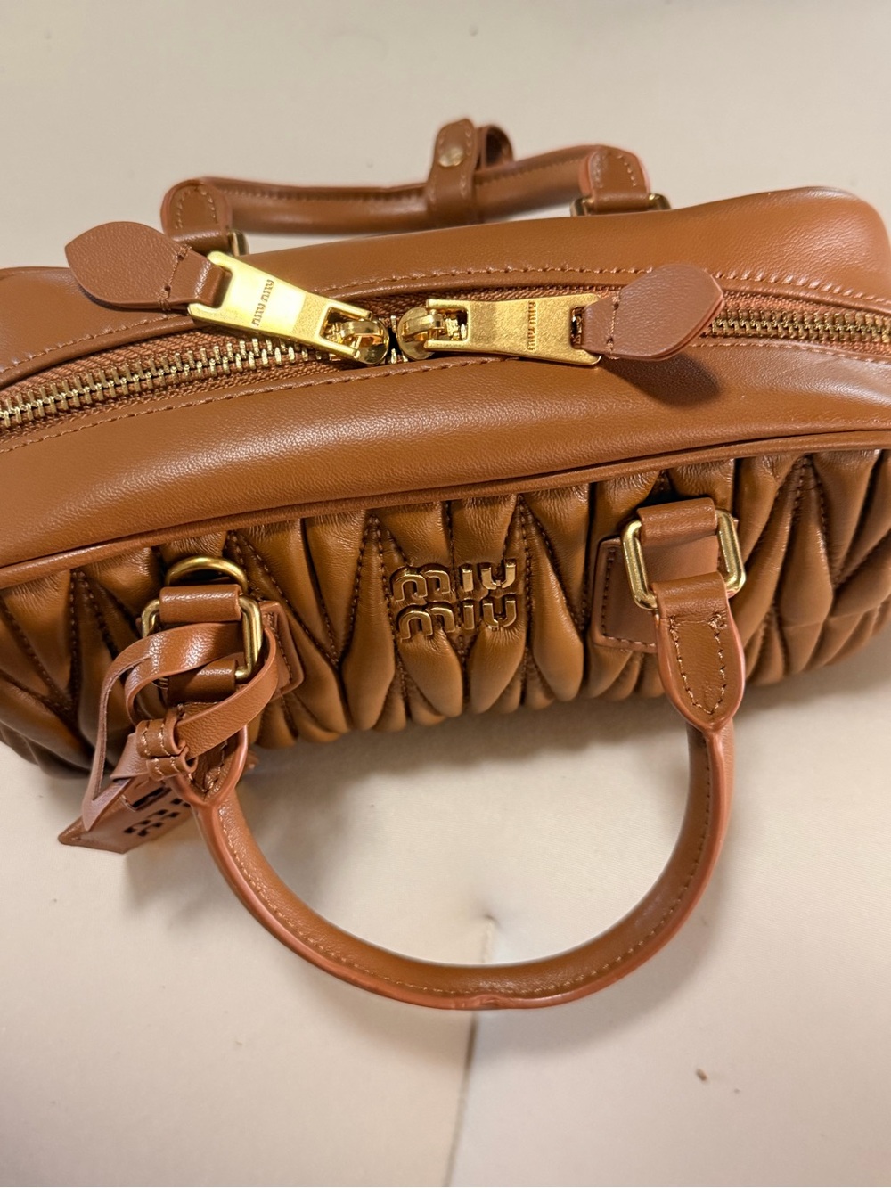 Miu Miu Quilted Matelassé Satchel in Brown with Gold Hardware - Picture 8 of 13